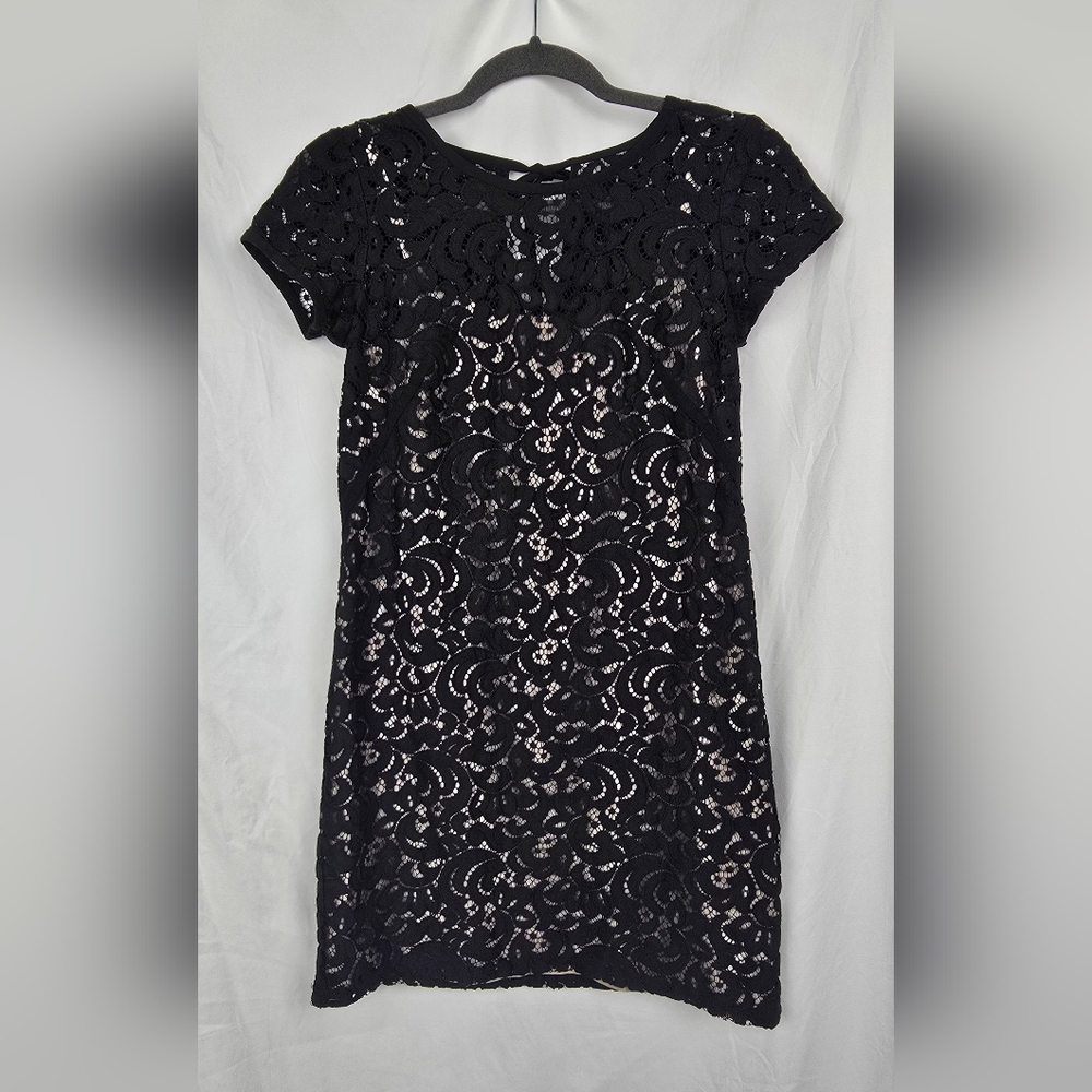 Ann Taylor Loft Black Lace Shift Evening Formal Cocktail Mini Dress sz 0 - Picture 3 of 8